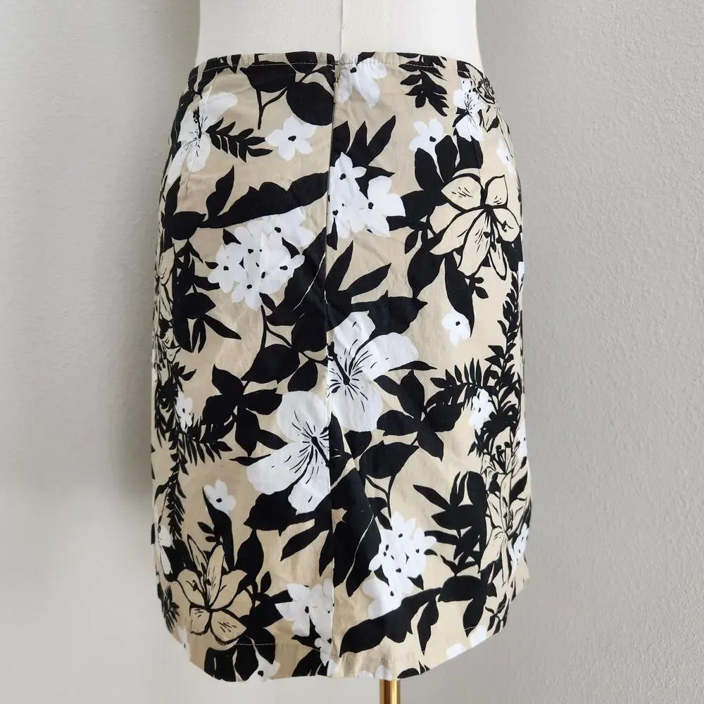Vintage Y2K Black White Khaki Floral Cotton Wrap Mini Skirt Resort Coastal 14